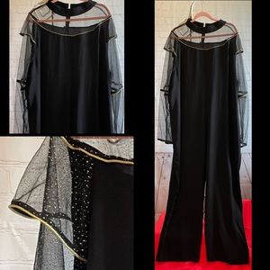 👑Vintage plus size 4X black glitter mesh jumpsuit
